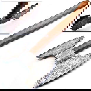 OUTLAW'S Hand Made Damascus Steel Forged Double Head: For Auction Is A Stunning Handmade OUTLAWS Damascus Double Headed WAR Axe Paired With a Handmade High Quality Genuine Leather Sheath.  Each blade is created Using 256 Layers Of 1095 and 15N20 High Car