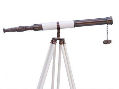 Admirals Floor Standing Antique Copper with White Leather Telescope 60": Admirals Floor Standing Antique Copper with White Leather Telescope 60&#34;  This Nautical Admiral&#39;s Floor Standing Antique Copper with White Leather Telescope 60&#34; is a beautiful, refractor te