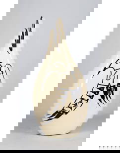 Hummingbird White Baja Vase by Veran Pardeahtan: Hummingbird White Baja Vase by Veran Pardeahtan  Veran&#39;s Ceremonial Black Rim Pottery designs honor the rich heritage of North American Indigenous culture. Featuring symbols that often represent n