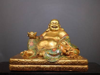 Antique Chinese Cloisonné Enamel Maitreya Buddha Statue: Antique Chinese Cloisonné Enamel Maitreya Buddha Statue  A rare and masterfully handcrafted Maitreya Buddha statue, made from pure copper and adorned with vibrant cloisonné enamel detailing. This ex