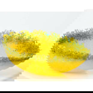 ‘Oosphere’ Centerpiece  Glass Bowl by Keith Dymond: ‘Oosphere’ Centerpiece Glass Bowl by Keith Dymond   Inspired by the moment life begins, this yellow centerpiece bowl represents the point at which life breaks out of the nucleus after fertilizatio