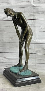 PGA Tour Female Golfer: Milo's Extra Large Inspired Bronze Artwork on Marble Base - 18.5" x 10": PGA Tour Female Golfer: Milo&#39;s Extra Large Inspired Bronze Artwork on Marble Base - 18.5&#34; x 10&#34;  Presenting an extraordinary bronze sculpture by Milo, titled &#34;PGA Tour Female Golfer: E