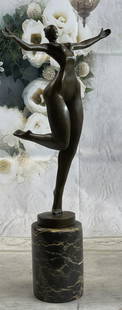 Modern Abstract Dancing Woman Bronze Sculpture: Modern Abstract Dancing Woman Bronze Sculpture  An abstract beauty poses for a portrait. She stretches her long round body. She kneels and curls an arm upward. Like a classic pin-up, she p