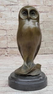 Signed Milo Original Abstract Owl Bronze Sculpture On Marble Base - 10" x 4.5": Signed Milo Original Abstract Owl Bronze Sculpture On Marble Base - 10&#34; x 4.5&#34;  This stunning bronze sculpture depicts a majestic owl perched atop a tree stump pedestal, its piercing gaze fixe