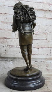 Chinese Boy Traveling to School Bronze Sculpture - 12" x 6.5": Chinese Boy Traveling to School Bronze Sculpture - 12&#34; x 6.5&#34;   Immerse yourself in the tranquil depiction of a young Asian boy walking to school, epitomizing tradition and cultural heritage.