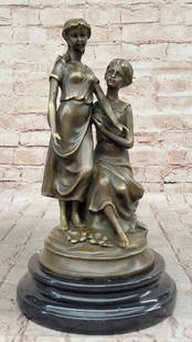 Two Sisters Art Nouveau Bronze Sculpture by M. Lopez - 12" x 6.5": Two Sisters Art Nouveau Bronze Sculpture by M. Lopez - 12&#34; x 6.5&#34; The &#34;Two Sisters&#34; bronze sculpture by M. Lopez beautifully captures the bond of sisterhood with elegance and harmony.