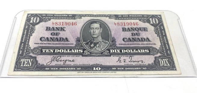 1937 Bank Of Canada $10 Bank Note - L/T 8319046 - Coyne & Towers: 1937 Bank Of Canada $10 Bank Note - L/T 8319046 - Coyne &amp; Towers.  Please View Photos For Further Details.