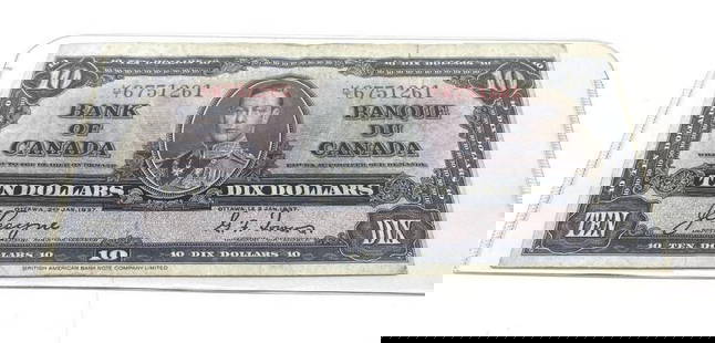 1937 Bank Of Canada $10 Bank Note - K/T 6751261 - Coyne & Towers: 1937 Bank Of Canada $10 Bank Note - K/T 6751261 - Coyne &amp; Towers.  Please View Photos For Further Details.