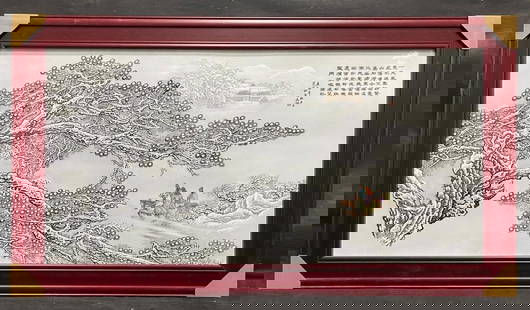 Master Zhang Songmao Mark "Visiting the Thatched Cottage in Snow" Porcelain Plaque: Master Zhang Songmao Mark &#34;Visiting the Thatched Cottage in Snow&#34; Porcelain Plaque  A finely hand-painted porcelain plaque bearing the mark of Master Zhang Songmao, depicting the serene scene