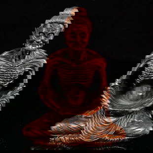 Boutique Wood Carving of Skinny Luo Han: Boutique Wood Carving of Skinny Luo Han  A distinctive wooden sculpture of a skinny Luo Han (Arhat), masterfully carved with fine detail and expressive features. This boutique piece captures the emaci