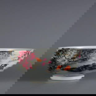 Qing Yongzheng Enamel Color Lotus Pond Picture Bowl: Qing Yongzheng Enamel Color Lotus Pond Picture Bowl  A magnificent Qing Dynasty Yongzheng-era large bowl, decorated with vibrant enamel colors depicting a serene lotus pond scene. The playful and intr