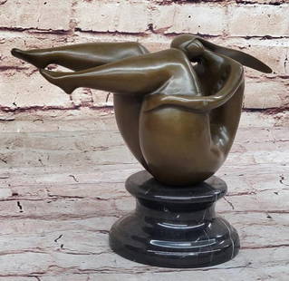M. Nick's Bronze Sculpture – A Female Figure Botero-Inspired Masterpiece on Marble Base - 7" x 9": M. Nick&#39;s Bronze Sculpture – A Female Figure Botero-Inspired Masterpiece on Marble Base - 7&#34; x 9&#34;  Submerge yourself in the mesmerizing realm of abstract modern art with this unique bron