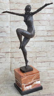 Graceful Balance Bronze Sculpture Inspired by D.H. Chiparus - 21" x 13": Graceful Balance Bronze Sculpture Inspired by D.H. Chiparus - 21&#34; x 13&#34; This elegant bronze sculpture captures a woman in a poised, balletic stance, balancing effortlessly on one leg with arms