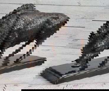 J. Moigniez Inspired Wild Boar Bronze Sculpture on Marble Base - 9.5" x 12": J. Moigniez Inspired Wild Boar Bronze Sculpture on Marble Base - 9.5&#34; x 12&#34;   The wild boar looks out at the beholder free and defiant coming out of the forest&#39;s edge to forage for food in