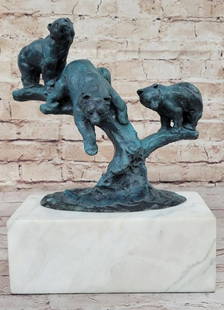 Bear Family on Tree Branch Original Bronze Sculpture Signed by Milo - 12" x 9": Bear Family on Tree Branch Original Bronze Sculpture Signed by Milo - 12&#34; x 9&#34;  Crafted with exquisite detail, the &#34;Bear Family on Tree Branch Bronze Sculpture&#34; by artist Miguel Lopez,