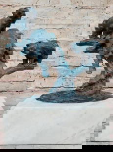 Family of Bears on Tree Branch Bronze Sculpture with Blue Patina: Family of Bears on Tree Branch Bronze Sculpture with Blue Patina  Radiating warmth and wilderness charm, this captivating bronze sculpture, bearing the signature of artist Miguel Lopez, known as Milo,