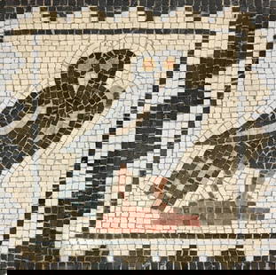 Bird from the House of Birds Mosaic: Bird from the House of Birds Mosaic  The Bird from the House of Birds Mosaic is apart of a wide collection of Animal Mosaics. This mosaic illustrates a bird with geometric forms on the border.  This m