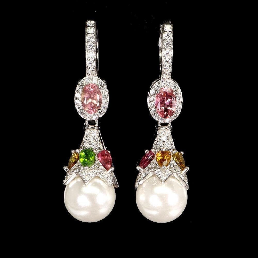Oval Pink Tourmaline & MOP Dangle Sterling Silver Earrings (1 of 3)
