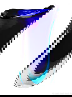 Cobra Vase – Deep Blue Murano Glass Sommerso Technique: Cobra Vase – Deep Blue Murano Glass Sommerso Technique  This luxury handmade vase is crafted using the renowned Sommerso technique in Murano glass. A base layer of blue glass is enveloped in a layer