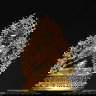 Pure Copper & Gilt Backlit Four-armed Guanyin Buddha Statue: Pure Copper &amp; Gilt Backlit Four-armed Guanyin Buddha Statue  This exquisite Pure Copper &amp; Gilt Backlit Four-Armed Guanyin Buddha Statue features the compassionate deity with four arms, symboli