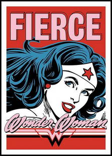 Retro Wonder Woman Classic Poster Art Print: Retro Wonder Woman Classic Poster Art Print Vintage poster of Wonder Woman™ featuring the text &#34;Fierce Wonder Woman&#34; in pink and red shadows against a matching background. Add a cool, retro