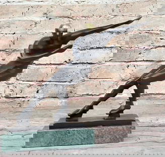 Abstract Modern Art Ice Skater Nick's Original Bronze Sculpture on Green Marble Base - 8" x 11": Abstract Modern Art Ice Skater Nick's Original Bronze Sculpture on Green Marble Base - 8" x 11" Immerse yourself in the artistry and precision of ice-skating with this captivating Bronze