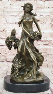 Bronze Sculpture of Meditrina, Roman Goddess of Health and Wine by Milo - 12" x 7": Bronze Sculpture of Meditrina, Roman Goddess of Health and Wine by Milo - 12" x 7" This stunning bronze sculpture by Milo depicts Meditrina, the Roman goddess of health, longevity, and wine,