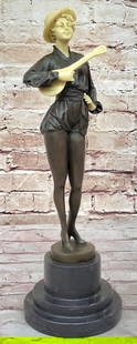 Mandolin Guitar Player Inspired Bronze Statue - 16" x 5": Mandolin Guitar Player Inspired Bronze Statue - 16" x 5" This elegant woman rests a small guitar against her chest, holding it in one arm, while her other hand is placed confidently on