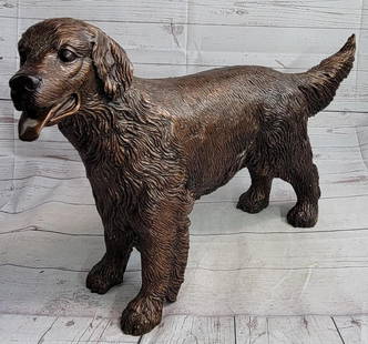 Moigniez Inspired Golden Retriever Bronze Sculpture - 17" x 26": Moigniez Inspired Golden Retriever Bronze Sculpture - 17&#34; x 26&#34;  Introducing this exquisitely crafted bronze statue of a young retriever dog, capturing the essence of its playful and affection