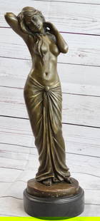 Original Beautiful Shy Woman Bronze Sculpture - 17" x 5": Original Beautiful Shy Woman Bronze Sculpture - 17&#34; x 5&#34;  The sculpture emphasizes the art and beauty of a woman. She is seen at liberty perhaps in the privacy of her chambers wearing only a a