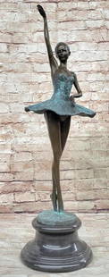 Poised Ballerina Girl in 4th Position Original Bronze Statue Sculpture on Marble Base - 27.5" x 8": Poised Ballerina Girl in 4th Position Original Bronze Statue Sculpture on Marble Base - 27.5&#34; x 8&#34;  Capturing the essence of delicate artistry and timeless grace, the &#34;Poised Ballerina Gir