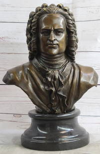 Original Bronze Sculpture of Johann Sebastian Bach by Milo - 14" x 10": Original Bronze Sculpture of Johann Sebastian Bach by Milo - 14" x 10" This bronze statue captures Johann Sebastian Bach in a moment of introspection, embodying the composer's profound