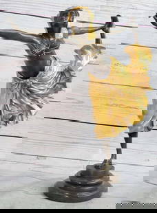 Colinet Inspired Golden Arabesque Dancer Bronze Sculpture - 17" x 12": Colinet Inspired Golden Arabesque Dancer Bronze Sculpture - 17" x 12" A fabulous bronze sculpture by Claire Jeanne Roberte Colinet depicting a semi- nude flexible dancer in Egyptian