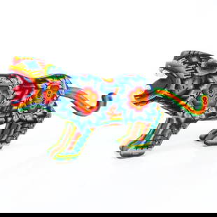 Huichol Beaded Multicolour Jaguar Sculpture: Huichol Beaded Multicolour Jaguar Sculpture  Exquisite handcrafted by the indigenous Huichol community of Jalisco, this magnificent beaded deer showcases their exceptional artistry. Crafted from wood,