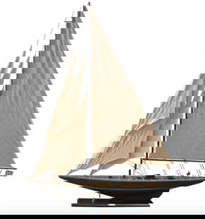 Rustic Wooden Endeavor Model 60" Sailboat Decoration: Rustic Wooden Endeavor Model 60&#34; Sailboat Decoration  With the wind’s unbound freedom and the graceful speed of the waves, this rustic model sailing ships of America’s Cup winner, racing yacht