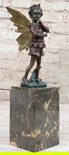 ORIGINAL SIGNED YOUNG FAIRY FIGURE BRONZE SIGNED "MILO" ON MARBLE BASE - 8lbs: Daydreamers will fall in love with this daydreaming fairy. She wanders around the mystical forest, her eyes taking in all the magic around her. She is lulled by the soft sounds of life and fantasy aro