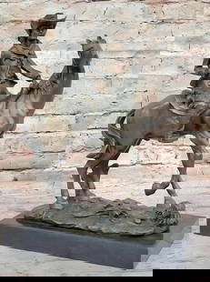 Bronze Western Sculpture Cowboy on Horseback Statue Figure - 14" x 11": Bronze Western Sculpture Cowboy on Horseback Statue Figure - 14&#34; x 11&#34;  It&#39;s the Wild Wild West! This gunslinger, comfortable on his rearing horse, looks over the horse&#39;s neck to watch