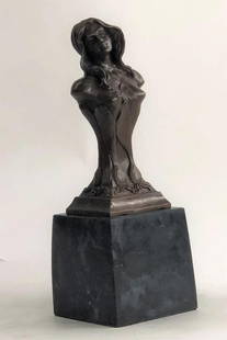 Floreal April Inspired by Hans Muller Vienna Austria Female Bronze Sculpture - 9lbs: This Piece Is The Amazing. It Is A Bust Statue Of An Elegant Girl In A Flower Dress . She Is No Doubt A Woman Of High Standing Going Out For A Royal Day In Town. She Wears An Intricately Designed Flow