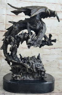Signed Original Mythical Flying Dragon Bronze Sculpture - 13" x 11": Signed Original Mythical Flying Dragon Bronze Sculpture - 13&#34; x 11&#34;  This dragon is a beast of mythical proportions. One can see the strength in its wings and claws. Her body is covered in pro