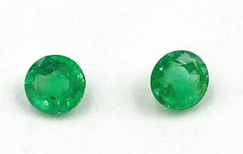 0.67ct Pair of Faceted Emerald Round Gemstones: Pair of Faceted Emerald Rounds For many, emerald is considered to be the symbol of rebirth. It is also believed to represent good fortune, youth, balance, growth, peace, and foresight Size- 4.5 mm, Pi