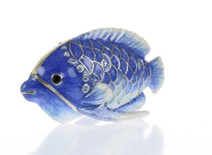 Blue Rainbow Fish Trinket Box: Blue Rainbow Fish Trinket Box  A beautiful handmade blue fish trinket box faberge styled trinket box. This piece is a unique one of kind piece made for art lovers who get inspired by beautiful thing.