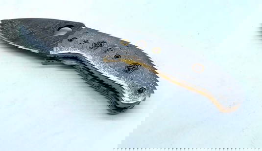 Damascus Steel & Brass Inlaid & Riveted Pocket Knife: Damascus Steel &amp; Brass Inlaid &amp; Riveted Pocket Knife.  High Quality steel is utilized to forge the finest product in the world. Unique Custom Hand-Forged Damascus Steel Shive Sword Blade Const