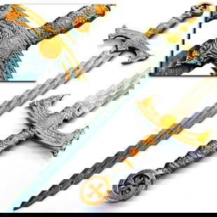 THE CRUSADERS Damascus Steel Sword: THE CRUSADERS Damascus Steel Sword  For Auction Is A Stunning Handmade CRUSADER Damascus Steel Medieval Inspired Sword With A Stunning Cross Inlay.  Each blade is created Using 256 Layers Of 1095 and