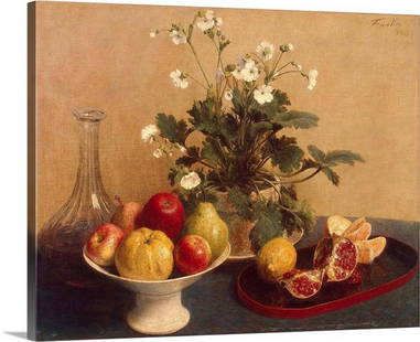"Flowers, Dish with Fruit, and Carafe" (1865) – Wall Art Reproduction by Henri Fantin-Latour: &#34;Flowers, Dish with Fruit, and Carafe&#34; (1865) – Wall Art Reproduction by Henri Fantin-Latour  Ignace Henri Jean Fantin-Latour (1836–1904) was a renowned French painter and lithographer, ce