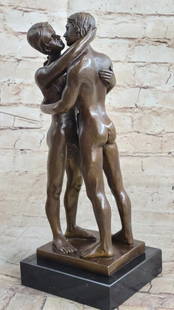 Love Unbound Gay Original Bronze Sculpture by Mario Nick - 12" x 5": Love Unbound Gay Original Bronze Sculpture by Mario Nick - 12&#34; x 5&#34; This expressive sculpture beautifully encapsulates love, freedom, and authenticity, depicting two men in a flirtatious kiss.