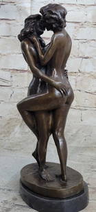 Two Nude Women Embracing Original Bronze Sculpture Signed by Pasquale Delor - 11" x 5": Two Nude Women Embracing Original Bronze Sculpture Signed by Pasquale Delor - 11&#34; x 5&#34;  Experience the captivating beauty of our sculpture, capturing the boundless affection shared between two