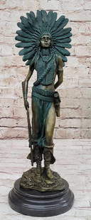 Original Bronze Native American Woman with Rifle Sculpture Signed by Milo - 18" x 6": Original Bronze Native American Woman with Rifle Sculpture Signed by Milo - 18" x 6" Immerse yourself in the awe-inspiring depiction of a fierce Native American woman, poised for the hunt, in