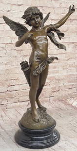 Innocent Joy of Young Love Bronze Cupid Sculpture Inspired by Moreau - 27" x 14": Innocent Joy of Young Love Bronze Cupid Sculpture Inspired by Moreau - 27&#34; x 14&#34;  Capture the innocent joy of young love with this delightful bronze sculpture of Cupid by Moreau. With small wi