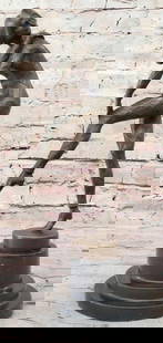 Art Nouveau Women Dancer Bronze Statue - 13" x 5": Art Nouveau Women Dancer Bronze Statue - 13&#34; x 5&#34;    This bronze sculpture beautifully captures a woman&#39;s grace and elegance as she dances on stage. Clad in a sleek, diamond-patterned b