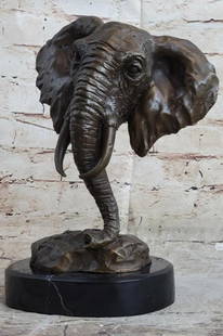 Majestic Elephant Head Original Signed Bronze Sculpture by Milo on Marble Base - 10.5" x 7": Majestic Elephant Head Original Signed Bronze Sculpture by Milo on Marble Base - 10.5&#34; x 7&#34;  Introducing &#34;Majestic Elephant Head: Original Signed Bronze Sculpture by Milo,&#34; this striki